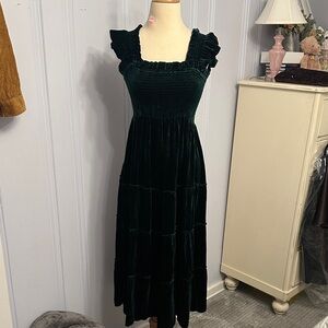 Hill House Elegant Velvet Green Nap Dress
